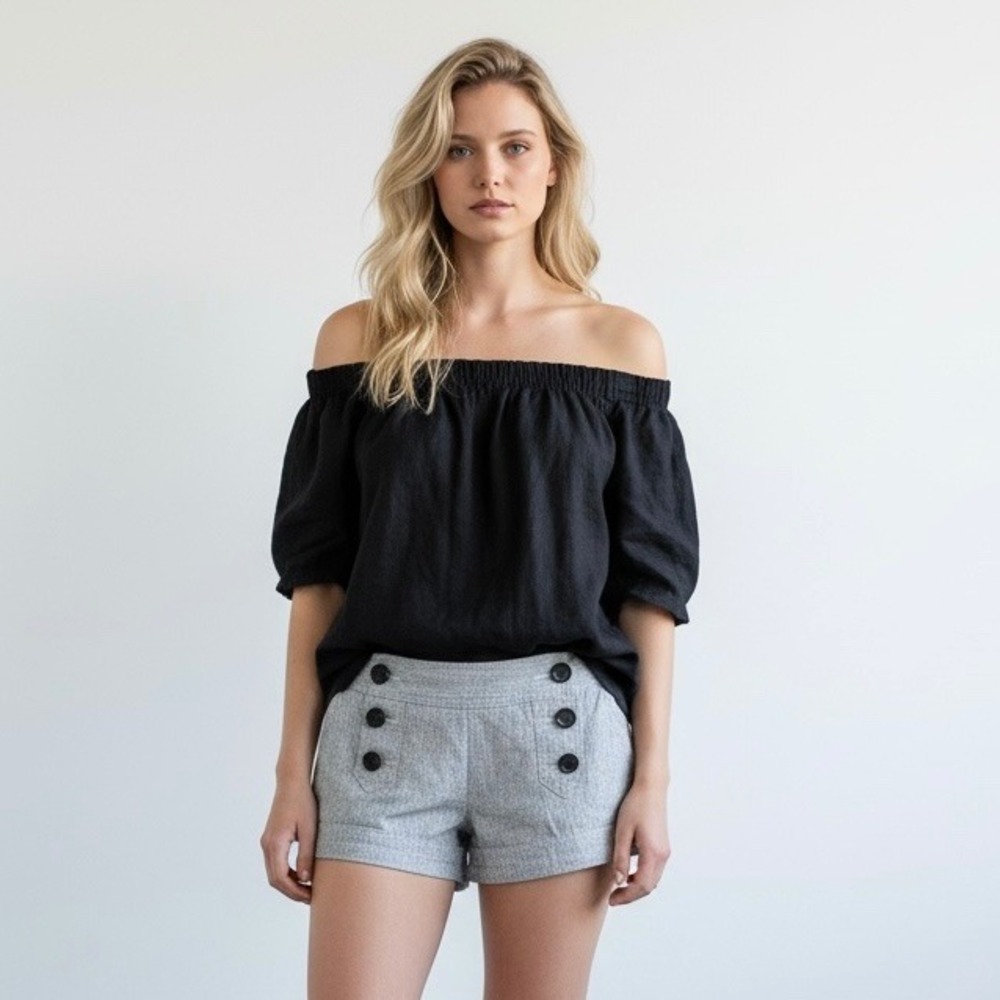 Express Gray Linen Cotton Sailor Shorts Nautical Button Front Cuffed Size 10